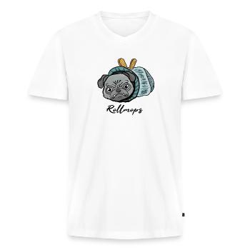 Mops beim Fasching! Geschenk Rollmops - Männer Premium Bio T-Shirt mit V-Ausschnitt - Weiß - Vorne - Nico (187cm)
