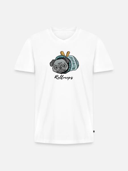 Mops beim Fasching! Geschenk Rollmops - Männer Premium Bio T-Shirt mit V-Ausschnitt - Weiß