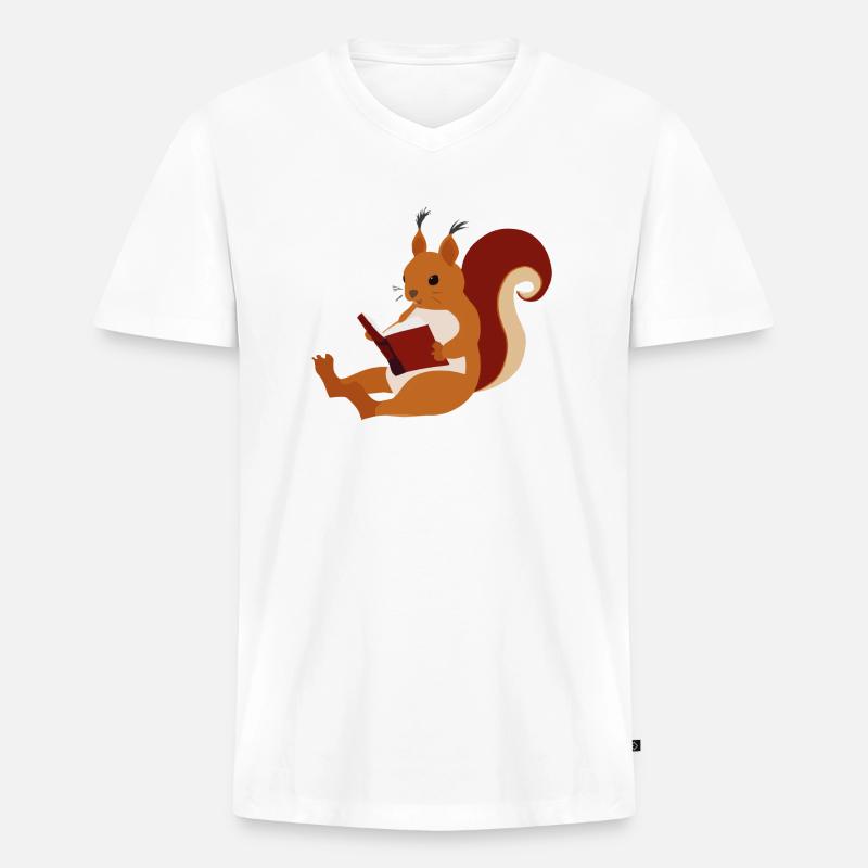 Eichhörnchen liest Buch Illustration Geschenk - Männer Premium Bio T-Shirt mit V-Ausschnitt - Weiß