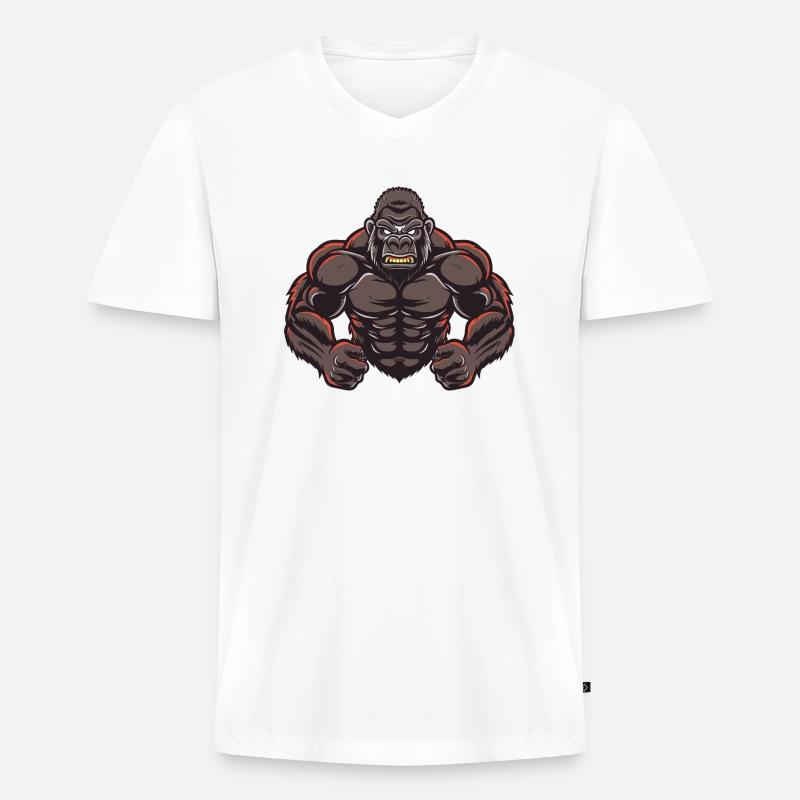 Gorilla Stark Comic - Männer Premium Bio T-Shirt mit V-Ausschnitt - Weiß