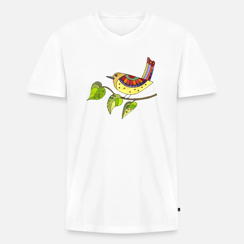 Bunter Vogel - Männer Premium Bio T-Shirt mit V-Ausschnitt - Weiß