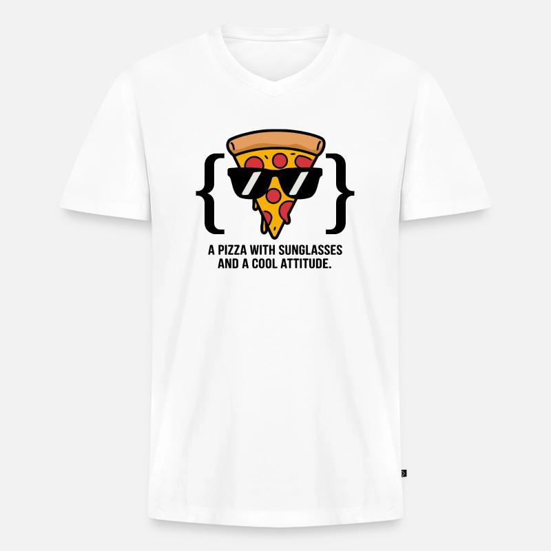 Coole Pizza Slice Sonnenbrille - Männer Premium Bio T-Shirt mit V-Ausschnitt - Weiß