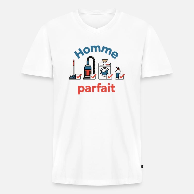 Perfekter Mann - Männer Premium Bio T-Shirt mit V-Ausschnitt - Weiß