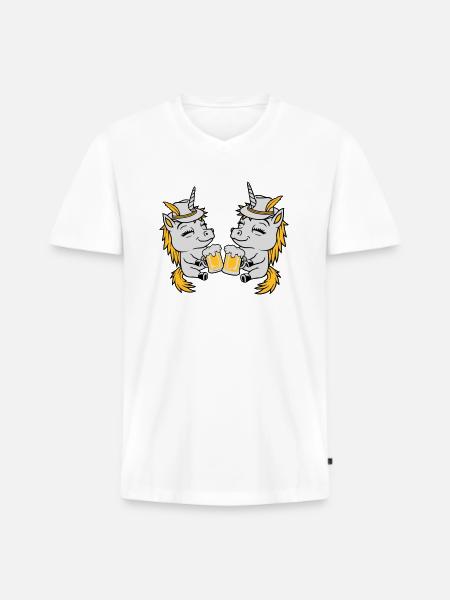 Einhorn Freunde Bier Anstoßen - Männer Premium Bio T-Shirt mit V-Ausschnitt - Weiß