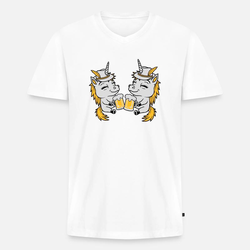 Einhorn Freunde Bier Anstoßen - Männer Premium Bio T-Shirt mit V-Ausschnitt - Weiß