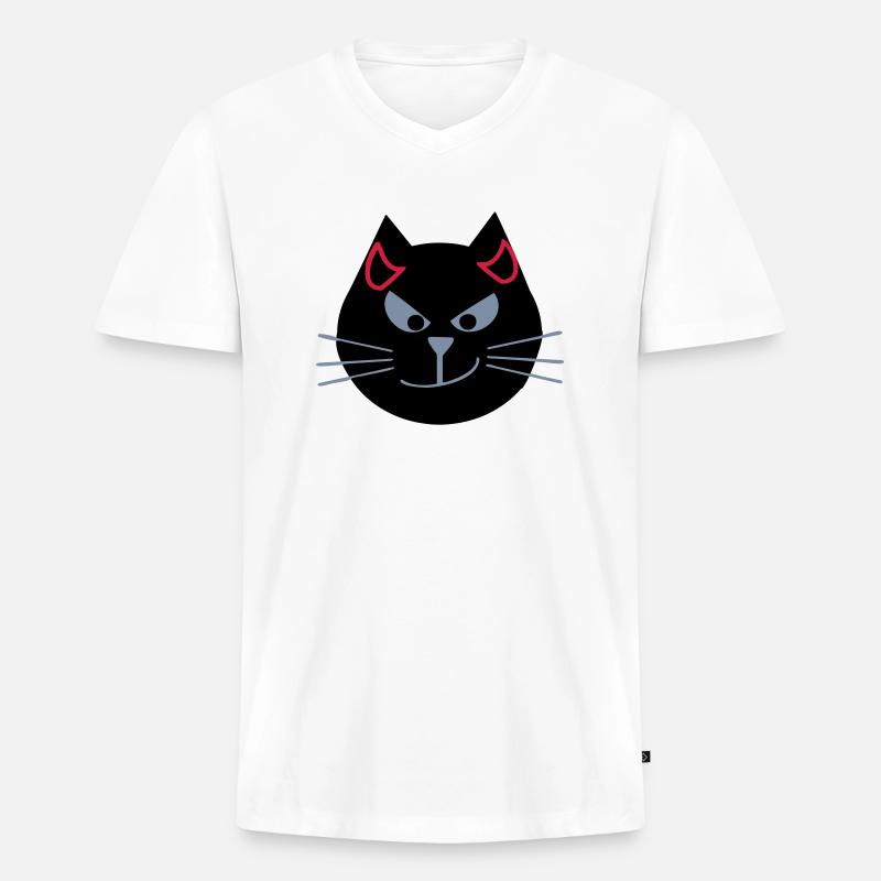 Katze mit Teufelshörnern - Männer Premium Bio T-Shirt mit V-Ausschnitt - Weiß