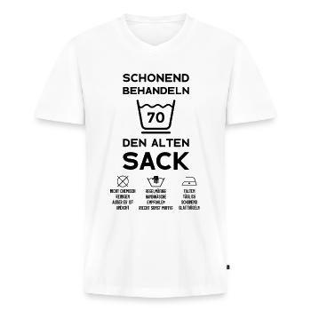 70. GEBURTSTAG HERREN 70 JAHRE SCHONEND BEHANDELN - Männer Premium Bio T-Shirt mit V-Ausschnitt - Weiß - Vorne - Nico (187cm)