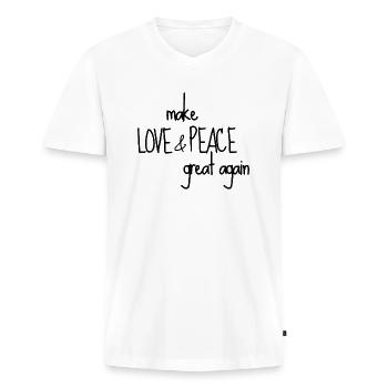make LOVE & PEACE great again - Männer Premium Bio T-Shirt mit V-Ausschnitt - Weiß - Vorne - Nico (187cm)
