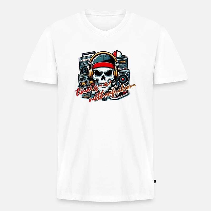 time is a motherf*cker - Männer Premium Bio T-Shirt mit V-Ausschnitt - Weiß