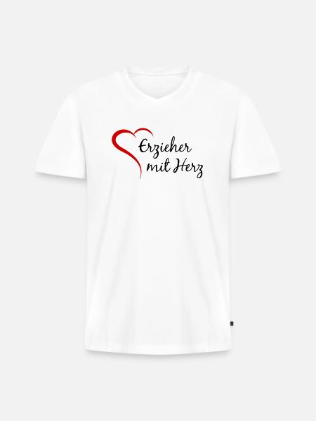 Erzieher mit Herz - Männer Premium Bio T-Shirt mit V-Ausschnitt - Weiß