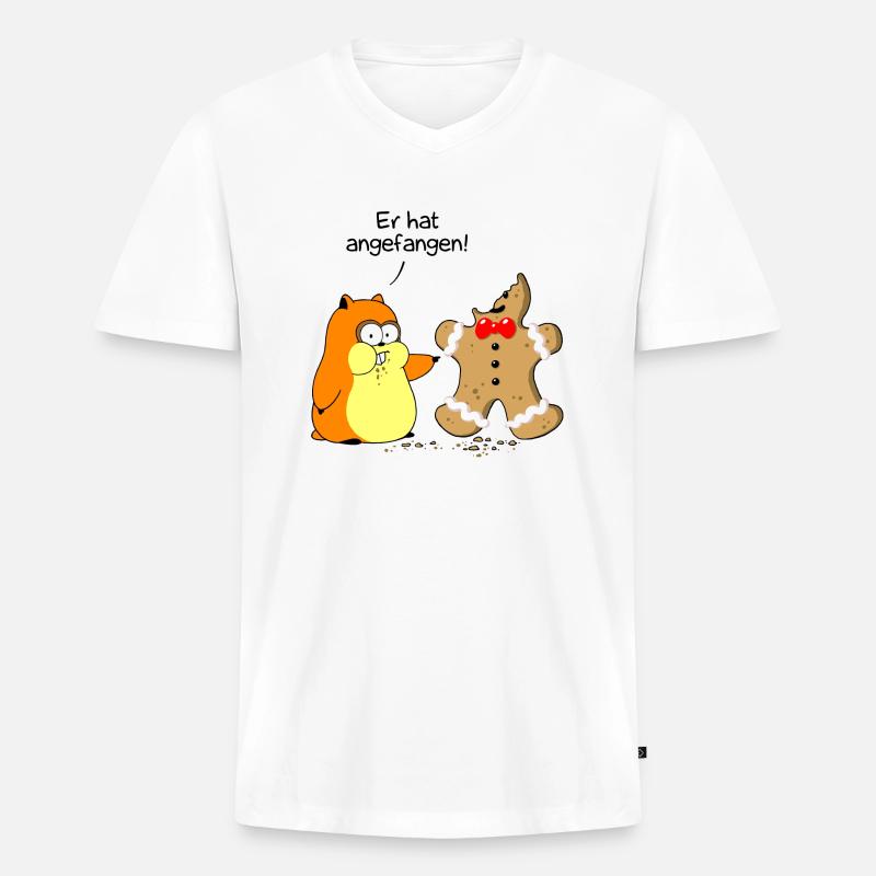 Hamster vs. Lebkuchenmann - Männer Premium Bio T-Shirt mit V-Ausschnitt - Weiß