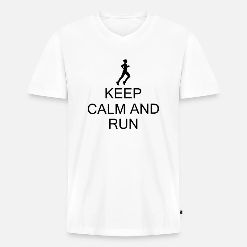 keep Calm and Run - Männer Premium Bio T-Shirt mit V-Ausschnitt - Weiß