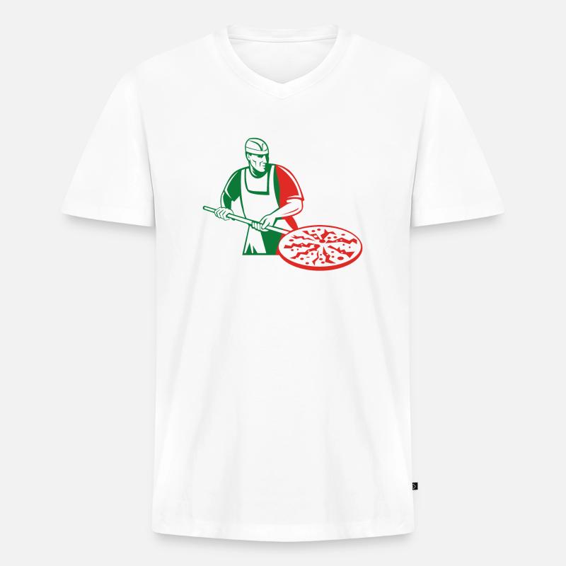 Pizzabäcker - Männer Premium Bio T-Shirt mit V-Ausschnitt - Weiß