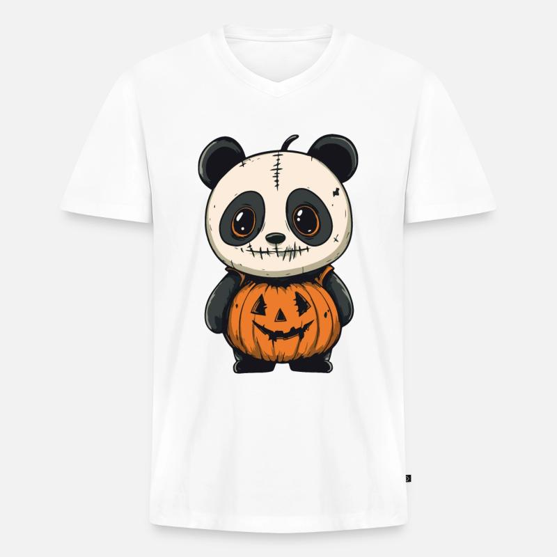 Panda Halloween Comic Lustig - Männer Premium Bio T-Shirt mit V-Ausschnitt - Weiß