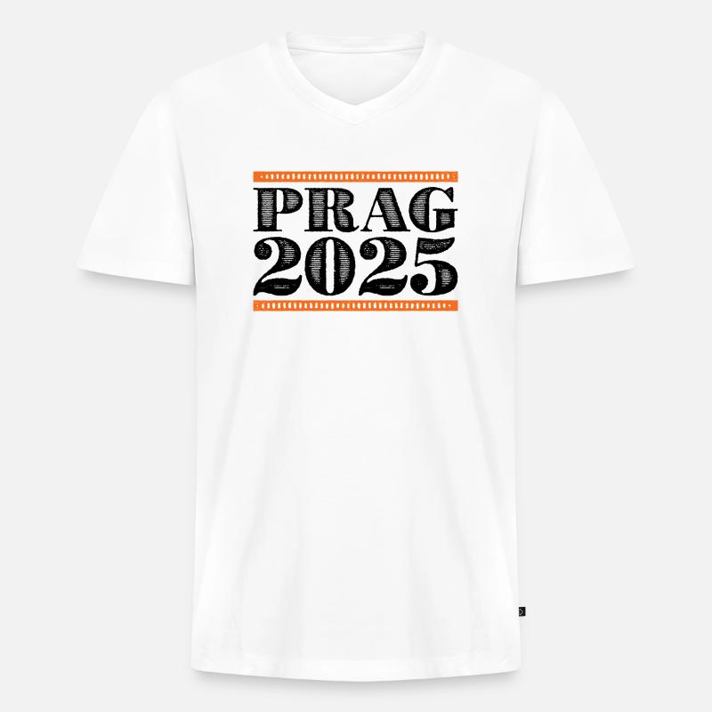 Prag 2025 - Männer Premium Bio T-Shirt mit V-Ausschnitt - Weiß