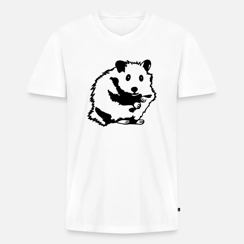 Hamster sitzt - Männer Premium Bio T-Shirt mit V-Ausschnitt - Weiß