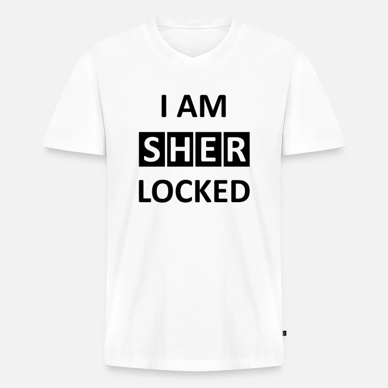 I AM SHERLOCKED - Männer Premium Bio T-Shirt mit V-Ausschnitt - Weiß
