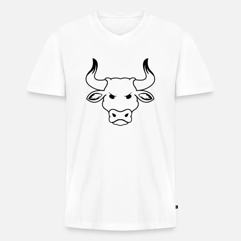 stier_01 - Männer Premium Bio T-Shirt mit V-Ausschnitt - Weiß