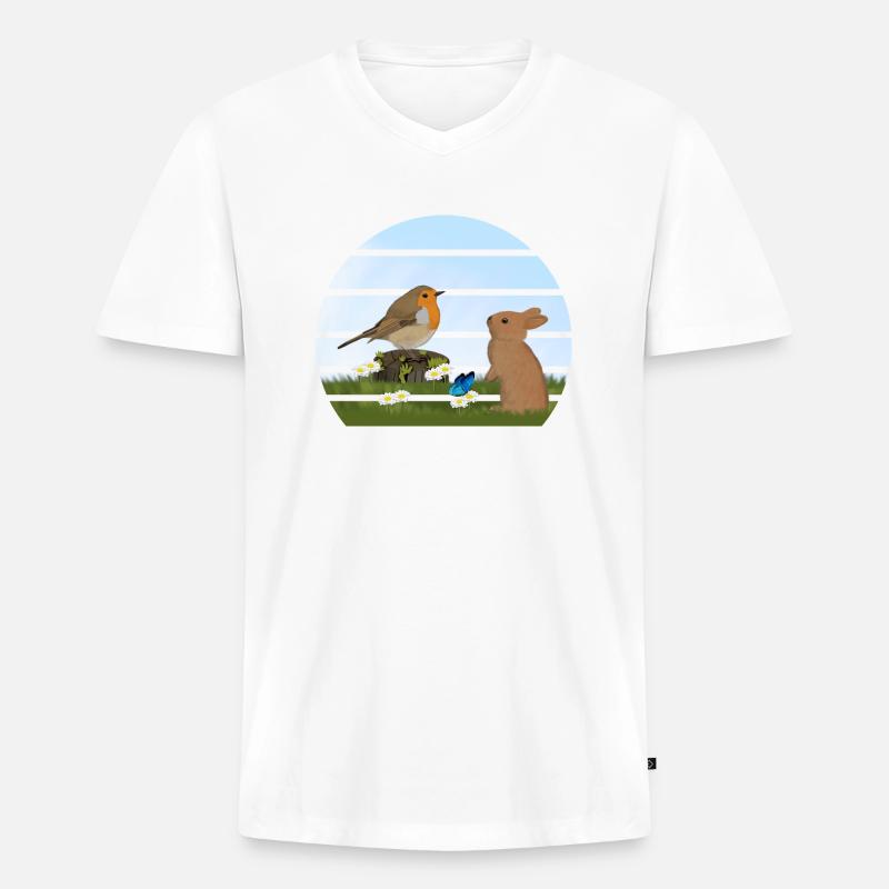 Robin Bird Rabbit Easter Spring - Men's Premium Organic T-shirt with V-neck - white