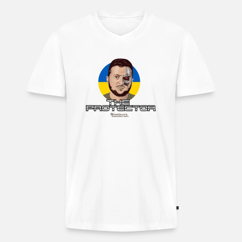 Zelensky Protector - Männer Premium Bio T-Shirt mit V-Ausschnitt - Weiß