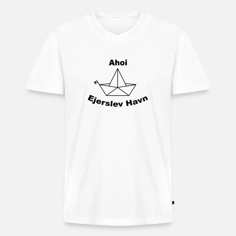 Faltboot Design Ejerslev Havn - Männer Premium Bio T-Shirt mit V-Ausschnitt - Weiß