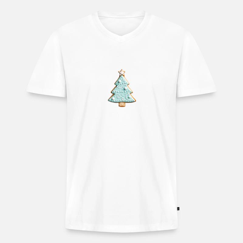 Weiße Weihnachten, Lebkuchenplätzchen White - Männer Premium Bio T-Shirt mit V-Ausschnitt - Weiß