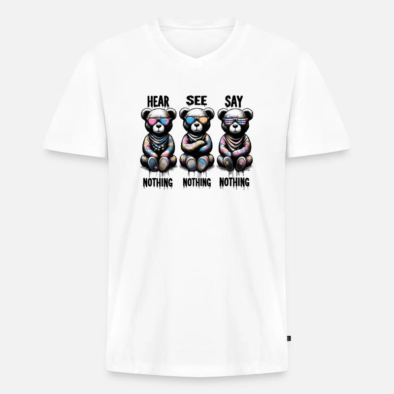 Hear See Say Nothing - Männer Premium Bio T-Shirt mit V-Ausschnitt - Weiß