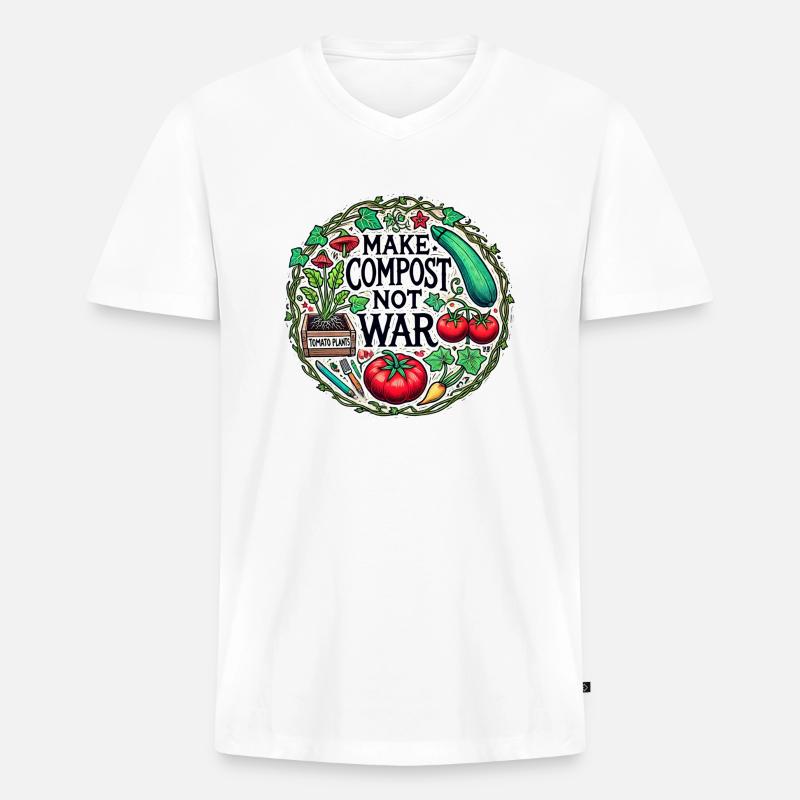 Kompost statt Krieg machen - Männer Premium Bio T-Shirt mit V-Ausschnitt - Weiß
