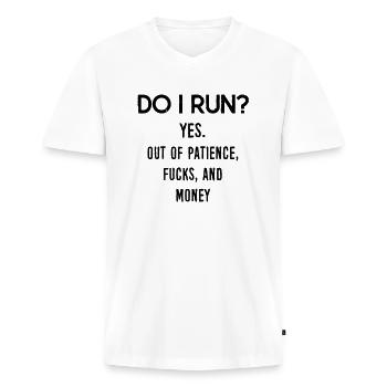 Funny Quote: DO I Run? - Men's Premium Organic T-shirt with V-neck - white - Front - Nico (187cm)