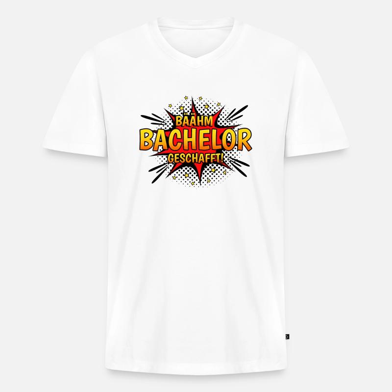 Bäähm Bachelor Geschafft - Männer Premium Bio T-Shirt mit V-Ausschnitt - Weiß