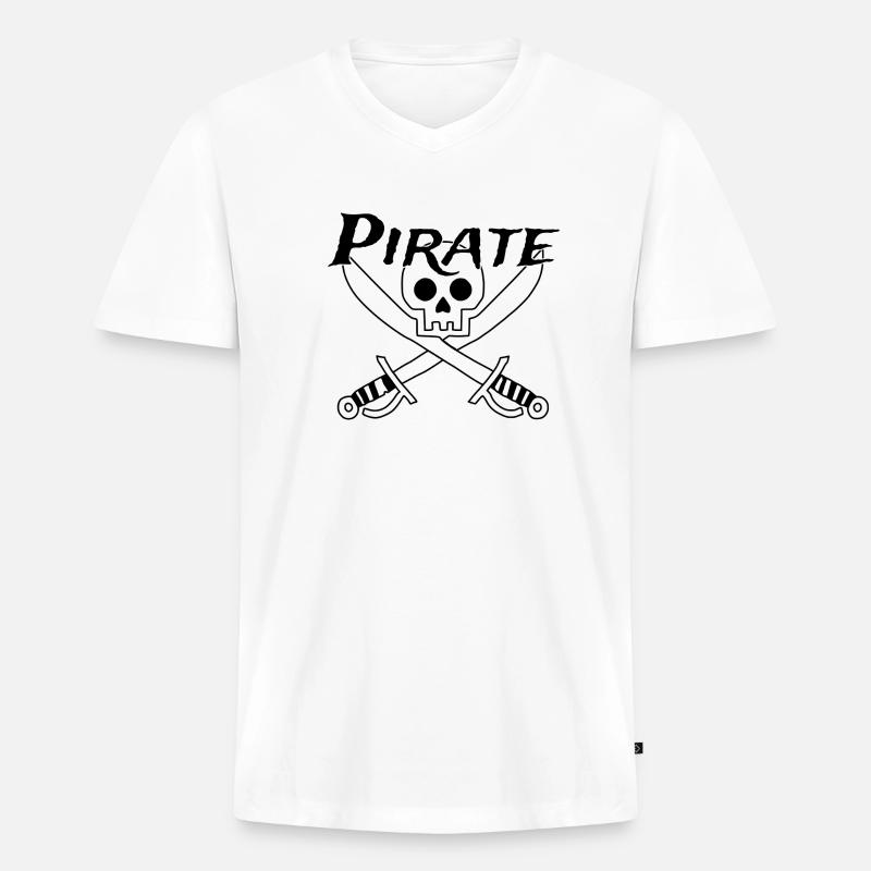 Pirate - Totenschädel - Männer Premium Bio T-Shirt mit V-Ausschnitt - Weiß