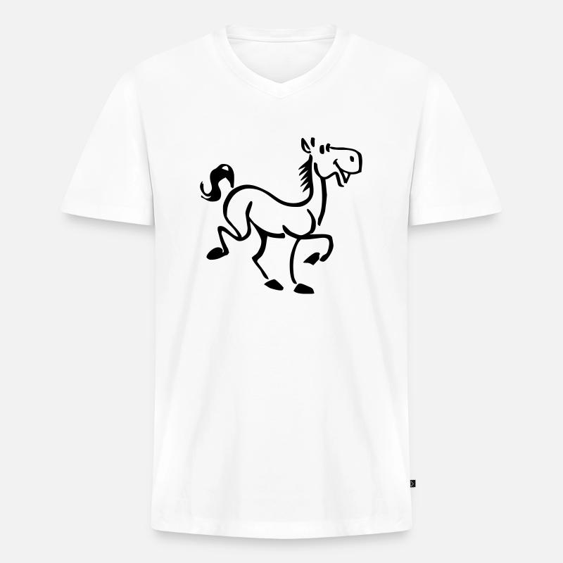 Pferd - Männer Premium Bio T-Shirt mit V-Ausschnitt - Weiß