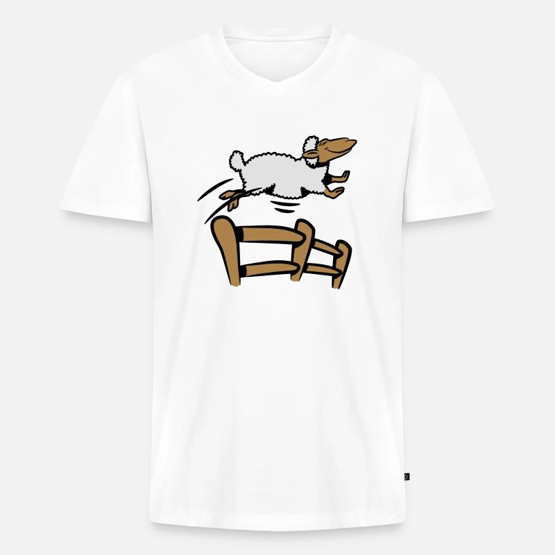 SCHAF springen Zaun - Männer Premium Bio T-Shirt mit V-Ausschnitt - Weiß