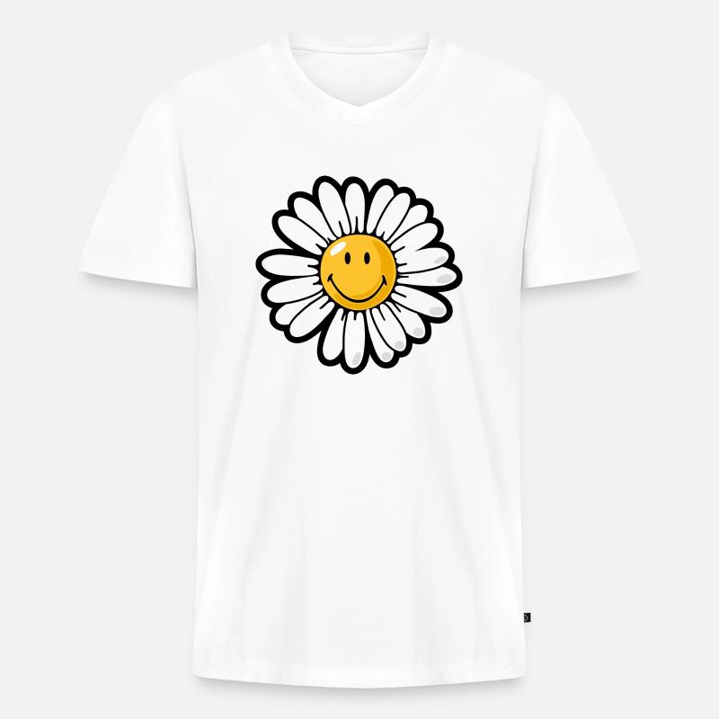 Smiley daisy - Maglietta ecologica premium da uomo con scollo a V - bianco