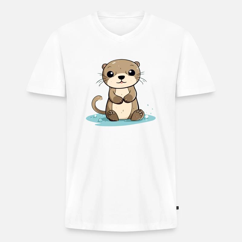 Kooko der Otter - Männer Premium Bio T-Shirt mit V-Ausschnitt - Weiß