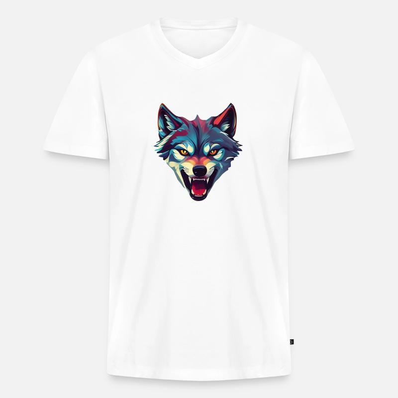 Wolf - Männer Premium Bio T-Shirt mit V-Ausschnitt - Weiß