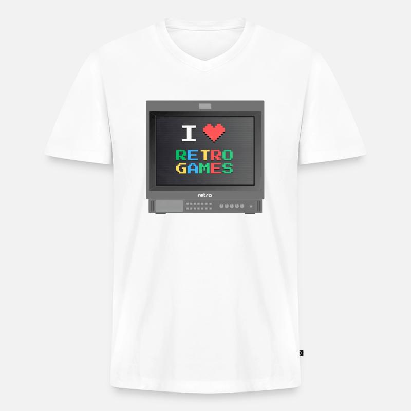 PVM Lover - Retrogames (Schwarz) - Männer Premium Bio T-Shirt mit V-Ausschnitt - Weiß