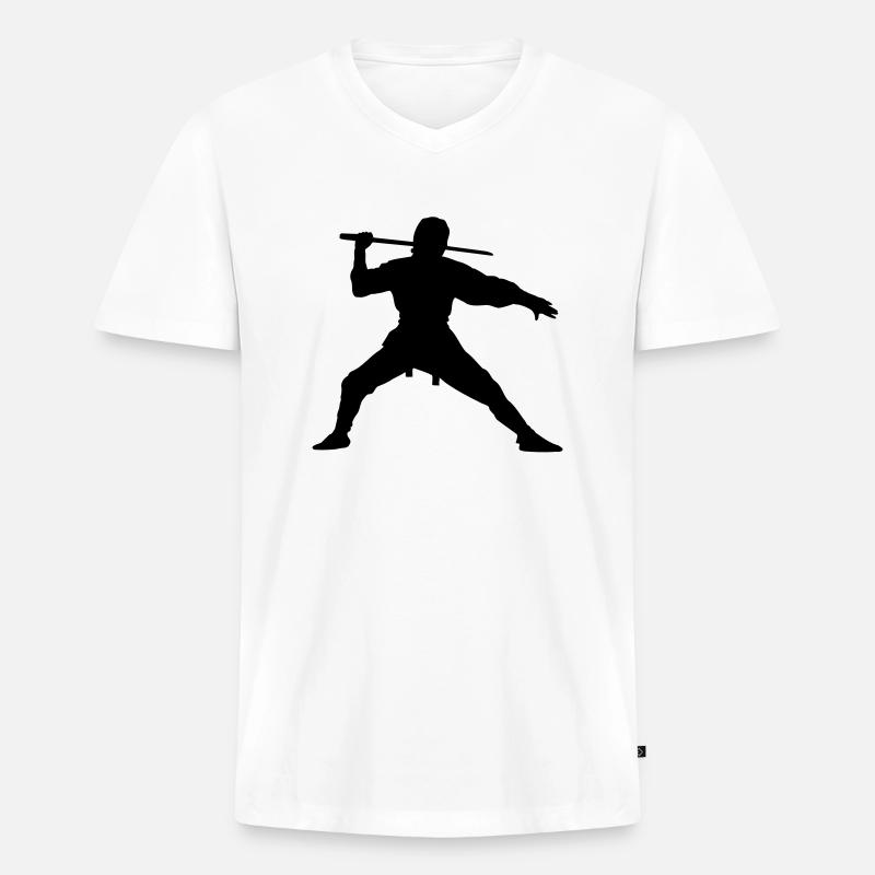 Ninja - Männer Premium Bio T-Shirt mit V-Ausschnitt - Weiß