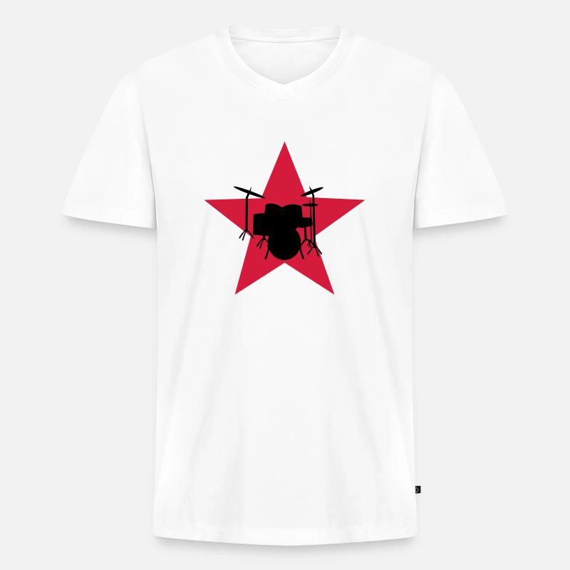drum - Männer Premium Bio T-Shirt mit V-Ausschnitt - Weiß