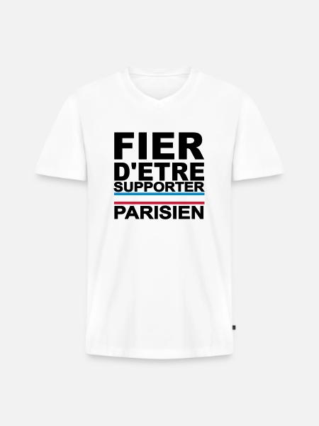 fier parisien noir 01 - T-shirt encolure en V Premium bio Homme - blanc