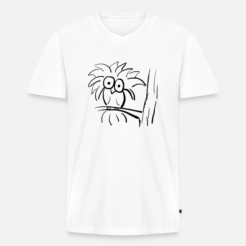 Eule - Männer Premium Bio T-Shirt mit V-Ausschnitt - Weiß