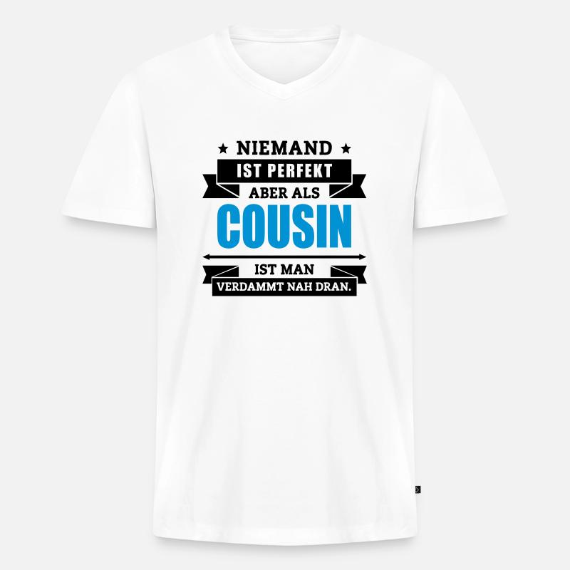 Funshirt Cousin - Männer Premium Bio T-Shirt mit V-Ausschnitt - Weiß