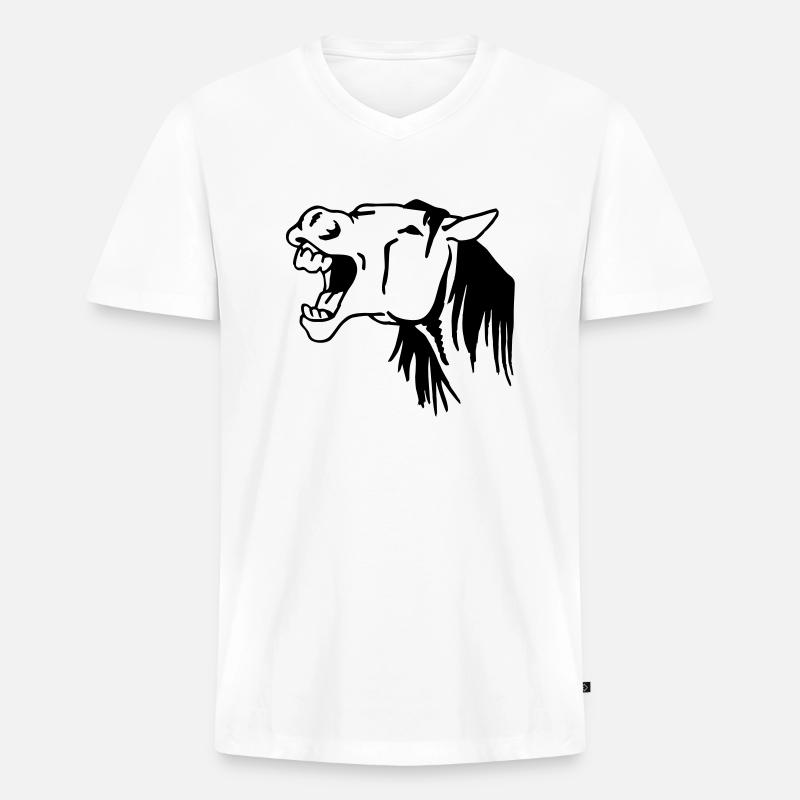 Gähnendes Pferd - Männer Premium Bio T-Shirt mit V-Ausschnitt - Weiß