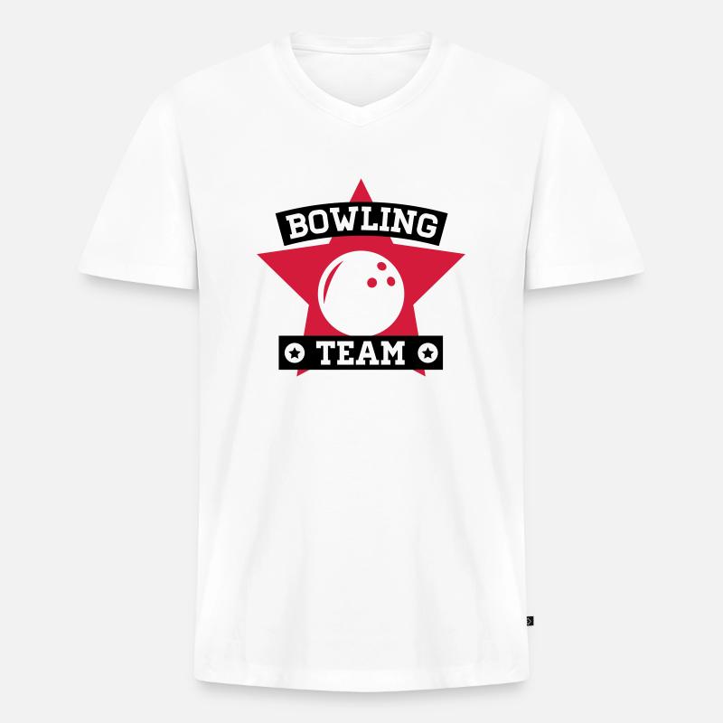 bowling_team__1_f2 - Männer Premium Bio T-Shirt mit V-Ausschnitt - Weiß