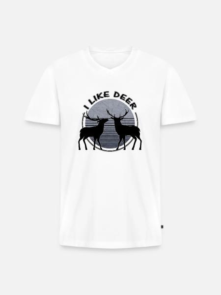 Cerf - T-shirt encolure en V Premium bio Homme - blanc
