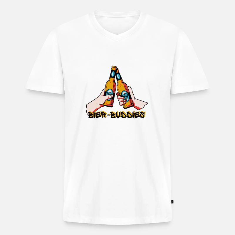 Bier-Buddied - Männer Premium Bio T-Shirt mit V-Ausschnitt - Weiß