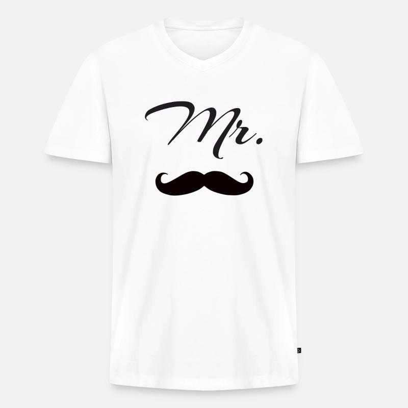 MR. MISTER MANN BART - Männer Premium Bio T-Shirt mit V-Ausschnitt - Weiß