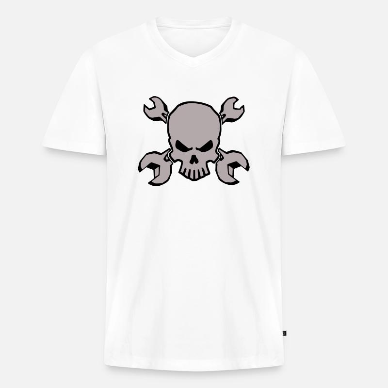 TOOLSKULL - 2C - Männer Premium Bio T-Shirt mit V-Ausschnitt - Weiß