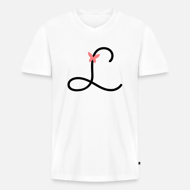 Buchstabe L Schmetterlingsbuchstabe - Männer Premium Bio T-Shirt mit V-Ausschnitt - Weiß
