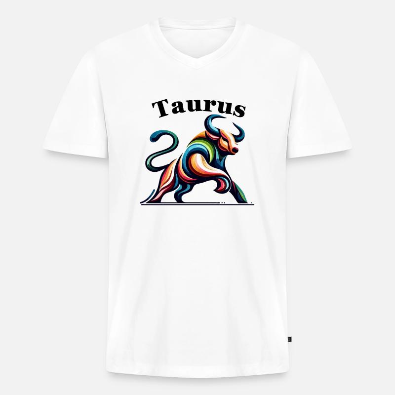 Stier Stier bunt - Männer Premium Bio T-Shirt mit V-Ausschnitt - Weiß
